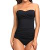imageHolipick Tummy Control Tankini Swimsuits for Women Bandeau Swimsuits Twist Strapless Tankini Top with Bikini BottomsBlack