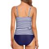 imageHolipick Tummy Control Tankini Swimsuits for Women Bandeau Swimsuits Twist Strapless Tankini Top with Bikini BottomsBlue Striped