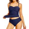 imageHolipick Tummy Control Tankini Swimsuits for Women Bandeau Swimsuits Twist Strapless Tankini Top with Bikini BottomsNavy Blue