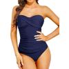 imageHolipick Tummy Control Tankini Swimsuits for Women Bandeau Swimsuits Twist Strapless Tankini Top with Bikini BottomsNavy Blue