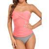 imageHolipick Tummy Control Tankini Swimsuits for Women Bandeau Swimsuits Twist Strapless Tankini Top with Bikini BottomsPink Striped