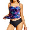 imageHolipick Tummy Control Tankini Swimsuits for Women Bandeau Swimsuits Twist Strapless Tankini Top with Bikini BottomsPurple Leaf