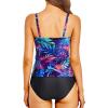 imageHolipick Tummy Control Tankini Swimsuits for Women Bandeau Swimsuits Twist Strapless Tankini Top with Bikini BottomsPurple Leaf