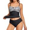 imageHolipick Tummy Control Tankini Swimsuits for Women Bandeau Swimsuits Twist Strapless Tankini Top with Bikini BottomsStripe Black
