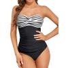 imageHolipick Tummy Control Tankini Swimsuits for Women Bandeau Swimsuits Twist Strapless Tankini Top with Bikini BottomsStripe Black