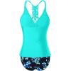 imageHolipick Tummy Control Two Piece Tankini Set Swimsuits for Women V Neck Tankini Top Bathing Suits with Swim BottomAqua and Blue Flower