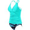 imageHolipick Tummy Control Two Piece Tankini Set Swimsuits for Women V Neck Tankini Top Bathing Suits with Swim BottomAqua and Blue Flower