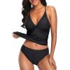 imageHolipick Tummy Control Two Piece Tankini Set Swimsuits for Women V Neck Tankini Top Bathing Suits with Swim BottomBlack