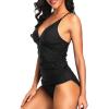 imageHolipick Tummy Control Two Piece Tankini Set Swimsuits for Women V Neck Tankini Top Bathing Suits with Swim BottomBlack