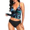 imageHolipick Tummy Control Two Piece Tankini Set Swimsuits for Women V Neck Tankini Top Bathing Suits with Swim BottomBlack Blue Floral