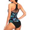 imageHolipick Tummy Control Two Piece Tankini Set Swimsuits for Women V Neck Tankini Top Bathing Suits with Swim BottomBlack Blue Floral