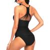 imageHolipick Tummy Control Two Piece Tankini Set Swimsuits for Women V Neck Tankini Top Bathing Suits with Swim BottomBlack Flower