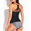 imageHolipick Tummy Control Two Piece Tankini Set Swimsuits for Women V Neck Tankini Top Bathing Suits with Swim BottomBlack Striped
