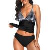 imageHolipick Tummy Control Two Piece Tankini Set Swimsuits for Women V Neck Tankini Top Bathing Suits with Swim BottomBlack and White Plaid