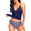 imageHolipick Tummy Control Two Piece Tankini Set Swimsuits for Women V Neck Tankini Top Bathing Suits with Swim BottomBlue Geometric