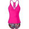 imageHolipick Tummy Control Two Piece Tankini Set Swimsuits for Women V Neck Tankini Top Bathing Suits with Swim BottomColorful Leopard