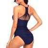 imageHolipick Tummy Control Two Piece Tankini Set Swimsuits for Women V Neck Tankini Top Bathing Suits with Swim BottomNavy Blue