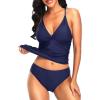 imageHolipick Tummy Control Two Piece Tankini Set Swimsuits for Women V Neck Tankini Top Bathing Suits with Swim BottomNavy Blue