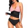 imageHolipick Tummy Control Two Piece Tankini Set Swimsuits for Women V Neck Tankini Top Bathing Suits with Swim BottomPink and Black