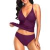 imageHolipick Tummy Control Two Piece Tankini Set Swimsuits for Women V Neck Tankini Top Bathing Suits with Swim BottomPurple