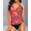 imageHolipick Tummy Control Two Piece Tankini Set Swimsuits for Women V Neck Tankini Top Bathing Suits with Swim BottomRed Floral