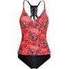 imageHolipick Tummy Control Two Piece Tankini Set Swimsuits for Women V Neck Tankini Top Bathing Suits with Swim BottomRed Floral
