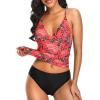 imageHolipick Tummy Control Two Piece Tankini Set Swimsuits for Women V Neck Tankini Top Bathing Suits with Swim BottomRed Floral