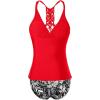 imageHolipick Tummy Control Two Piece Tankini Set Swimsuits for Women V Neck Tankini Top Bathing Suits with Swim BottomRed and Black Flower