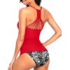 imageHolipick Tummy Control Two Piece Tankini Set Swimsuits for Women V Neck Tankini Top Bathing Suits with Swim BottomRed and Black Flower