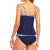 imageHolipick Two Piece Bathing Suit Strapless Tankini Swimsuits for Women Bandeau Swimsuits Blouson Tankini Tops with BottomBlue Stripes
