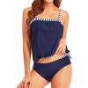 imageHolipick Two Piece Bathing Suit Strapless Tankini Swimsuits for Women Bandeau Swimsuits Blouson Tankini Tops with BottomBlue Stripes