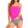 imageHolipick Two Piece Bathing Suit Strapless Tankini Swimsuits for Women Bandeau Swimsuits Blouson Tankini Tops with BottomHot Pink Striped