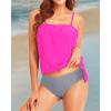 imageHolipick Two Piece Bathing Suit Strapless Tankini Swimsuits for Women Bandeau Swimsuits Blouson Tankini Tops with BottomHot Pink Striped