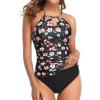 imageHolipick Two Piece Tankini Bathing Suits for Women Tummy Control Swimsuits High Neck Swim Tankini Top with Bikini BottomBlack Floral