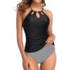 imageHolipick Two Piece Tankini Bathing Suits for Women Tummy Control Swimsuits High Neck Swim Tankini Top with Bikini BottomBlack Striped