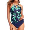 imageHolipick Two Piece Tankini Bathing Suits for Women Tummy Control Swimsuits High Neck Swim Tankini Top with Bikini BottomBlue Leaf