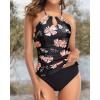imageHolipick Two Piece Tankini Bathing Suits for Women Tummy Control Swimsuits High Neck Swim Tankini Top with Bikini BottomFloral