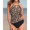 imageHolipick Two Piece Tankini Bathing Suits for Women Tummy Control Swimsuits High Neck Swim Tankini Top with Bikini BottomLeopard