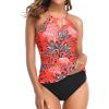 imageHolipick Two Piece Tankini Bathing Suits for Women Tummy Control Swimsuits High Neck Swim Tankini Top with Bikini BottomRed Floral