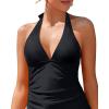 imageHolipick Two Piece Tankini Bathing Suits for Women Tummy Control Swimsuits Sexy V Neck Halter Tankini Top with Bikini BottomBlack