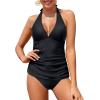 imageHolipick Two Piece Tankini Bathing Suits for Women Tummy Control Swimsuits Sexy V Neck Halter Tankini Top with Bikini BottomBlack