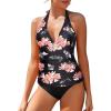 imageHolipick Two Piece Tankini Bathing Suits for Women Tummy Control Swimsuits Sexy V Neck Halter Tankini Top with Bikini BottomBlack Flower