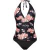 imageHolipick Two Piece Tankini Bathing Suits for Women Tummy Control Swimsuits Sexy V Neck Halter Tankini Top with Bikini BottomBlack Flower