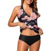 imageHolipick Two Piece Tankini Bathing Suits for Women Tummy Control Swimsuits Sexy V Neck Halter Tankini Top with Bikini BottomBlack Flower