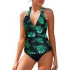 imageHolipick Two Piece Tankini Bathing Suits for Women Tummy Control Swimsuits Sexy V Neck Halter Tankini Top with Bikini BottomBlack Green Leaf