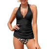 imageHolipick Two Piece Tankini Bathing Suits for Women Tummy Control Swimsuits Sexy V Neck Halter Tankini Top with Bikini BottomBlack Leopard