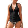 imageHolipick Two Piece Tankini Bathing Suits for Women Tummy Control Swimsuits Sexy V Neck Halter Tankini Top with Bikini BottomBlack Leopard