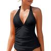 imageHolipick Two Piece Tankini Bathing Suits for Women Tummy Control Swimsuits Sexy V Neck Halter Tankini Top with Bikini BottomBlackv Neck