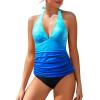 imageHolipick Two Piece Tankini Bathing Suits for Women Tummy Control Swimsuits Sexy V Neck Halter Tankini Top with Bikini BottomBlue Gradient