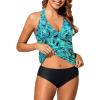 imageHolipick Two Piece Tankini Bathing Suits for Women Tummy Control Swimsuits Sexy V Neck Halter Tankini Top with Bikini BottomBlue Paisley